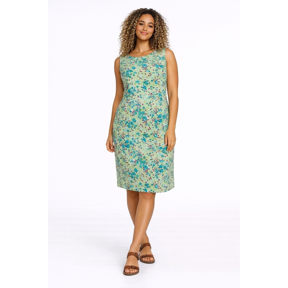 Eileen West‎ Classic Green Floral Sheath Dress Size 14